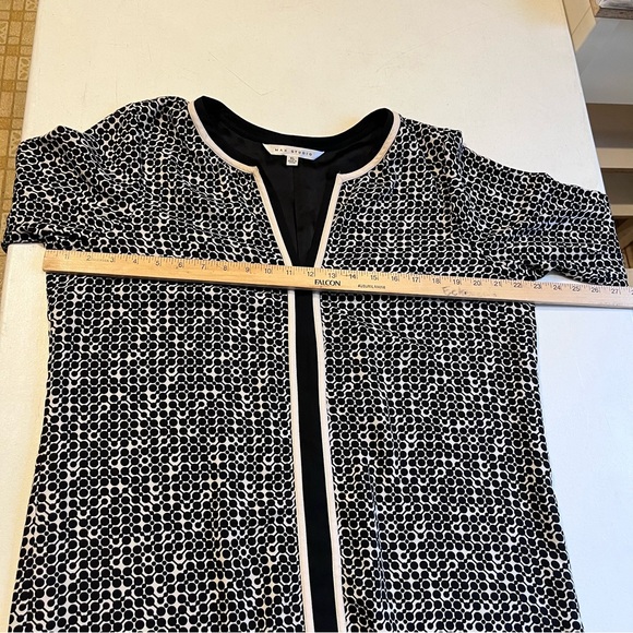Max Studio XL Black White Geometric Shift Dress Long Sleeve VNeck Lined Mod-mini - Picture 10 of 13